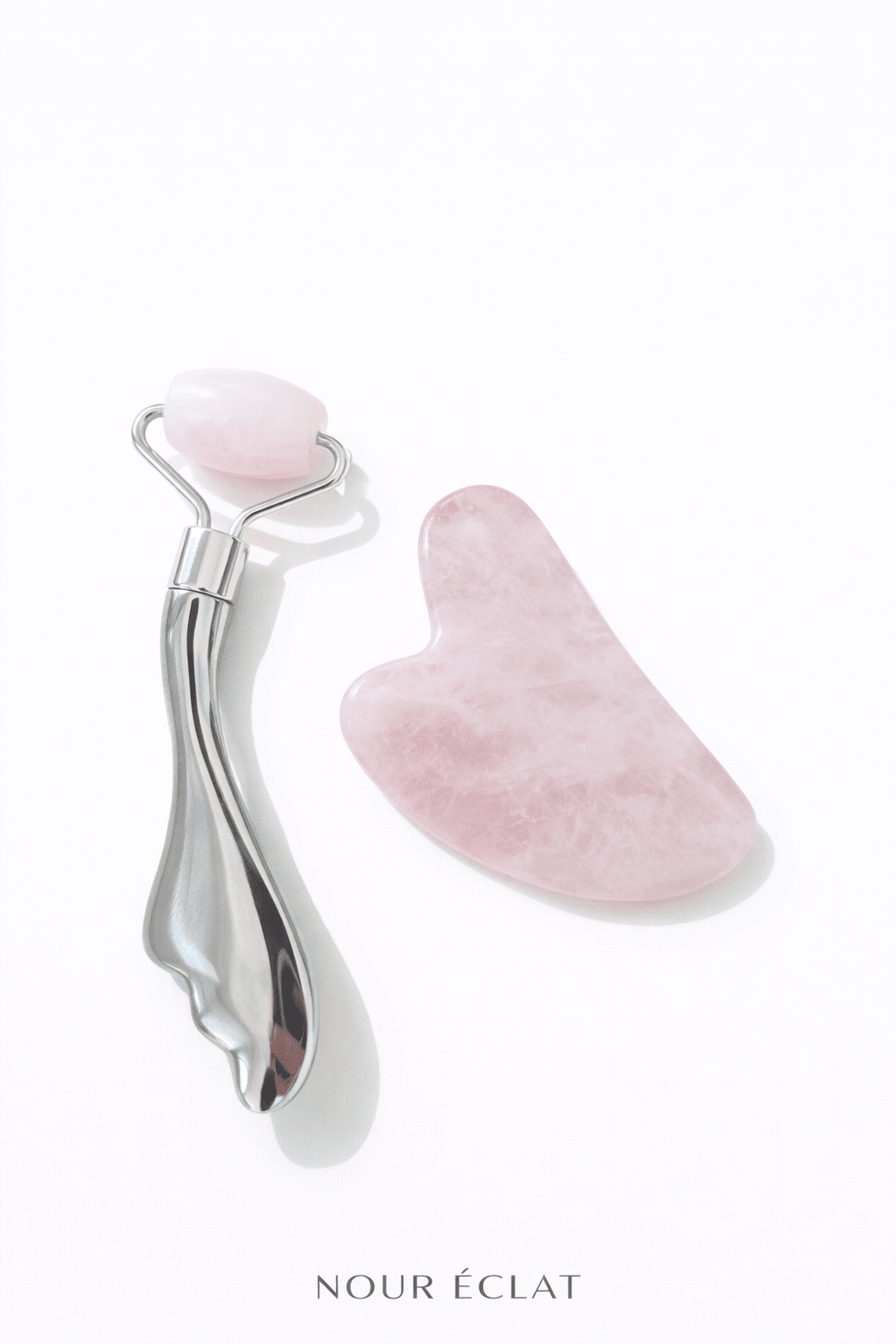 NOUR ÉCLAT Rose Quartz Facial Roller & Gua Sha Set - NOUR ÉCLAT By Nour Ahsannoureclat